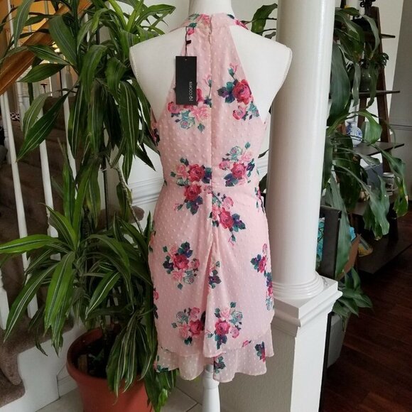 19 COOPER Small Pink Floral Mini Dress V Neck Sleeveless Fit & Flare Halter NWT - Picture 6 of 7